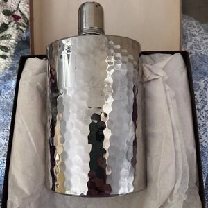 Roos Atkins Hip Flask Mens 10oz Silver Hammered West Germany Vintage Boxed